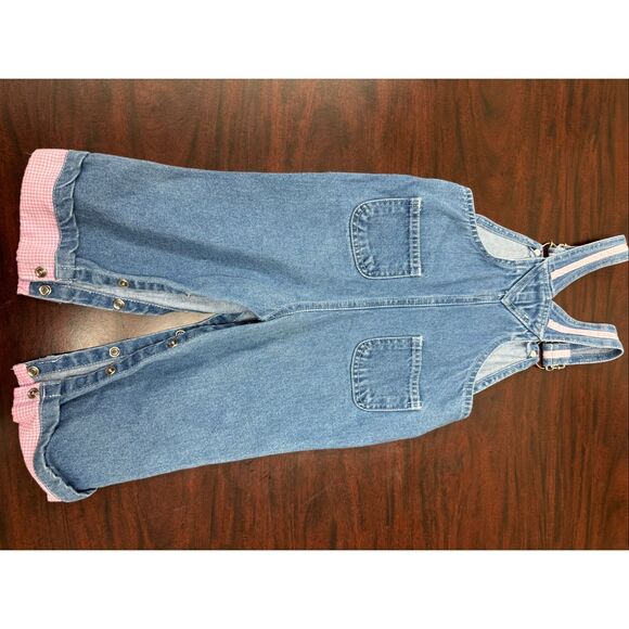 Vintage Girls 24 Month Denim Overalls with Floral Embroidery - Picture 3 of 7